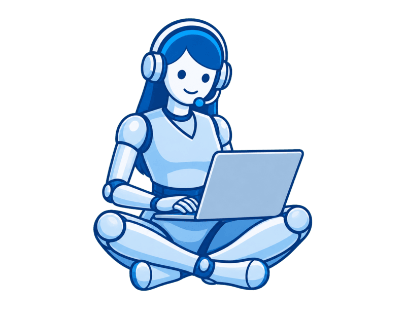 Sarah, the SimonIT AI voice agent — woman at a laptop with a headset